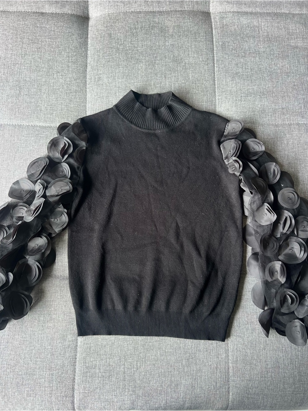 Black Mock Neck Floral Sweater
